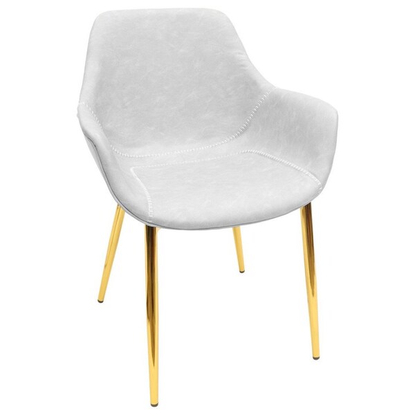 Leisuremod Markley Modern Leather Dining Arm Chair With Gold Metal Legs, Light Grey - ECG26LGR