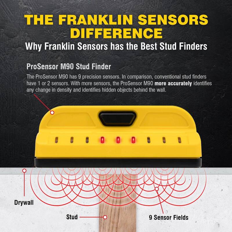 Franklin Sensors ProSensor M90 Full Width Center and Edge Stud Finder with 9-Sensors, Wood & Metal Stud Locator/Wall Scanner - FSM9002