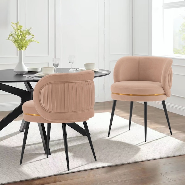 Manhattan Comfort Modern Kaya Pleated Velvet Dining Chair in Nude, 2PK - 2-DC080-ND
