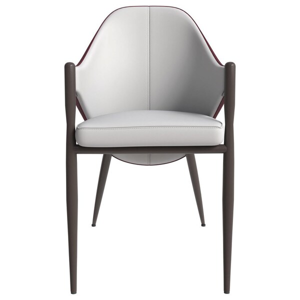 Leisuremod Sante Modern Leather Dining Arm Chair with Iron Legs in White/Bordouex, 4PK - SC53WB4