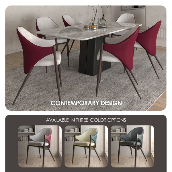 Leisuremod Sante Modern Leather Dining Arm Chair with Iron Legs in White/Bordouex, 4PK - SC53WB4