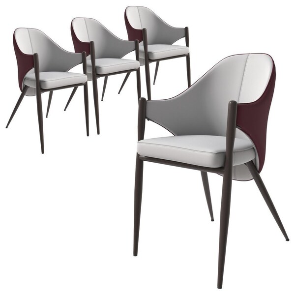 Leisuremod Sante Modern Leather Dining Arm Chair with Iron Legs in White/Bordouex, 4PK - SC53WB4