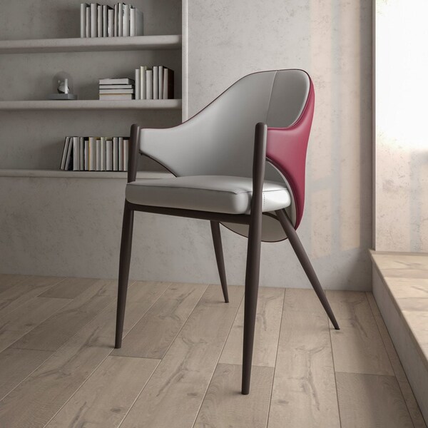 Leisuremod Sante Modern Leather Dining Arm Chair with Iron Legs in White/Bordouex, 4PK - SC53WB4