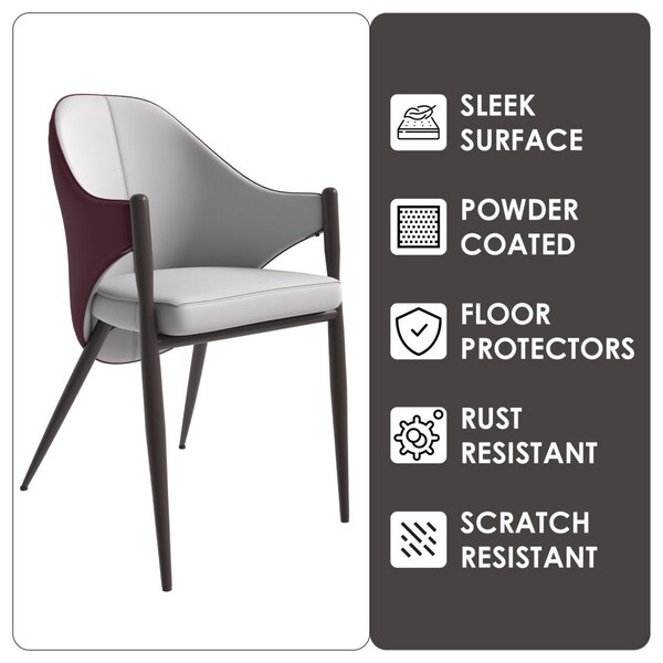 Leisuremod Sante Modern Leather Dining Arm Chair with Iron Legs in White/Bordouex, 4PK - SC53WB4