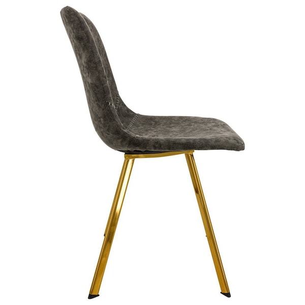 Leisuremod Markley Modern Leather Dining Chair with Gold Legs, Grey - MCG18GR