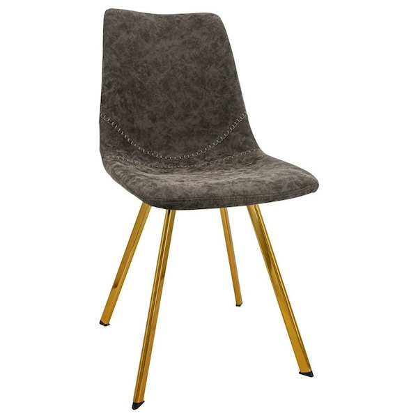 Leisuremod Markley Modern Leather Dining Chair with Gold Legs, Grey - MCG18GR