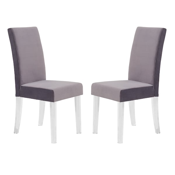 Armen Living Dalia Modern and Contemporary Dining Chair in Gray Velvet with Acrylic Legs - Set of 2 - LCDACHGRAY