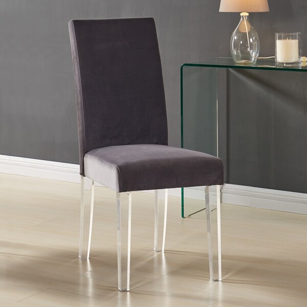 Armen Living Dalia Modern and Contemporary Dining Chair in Gray Velvet with Acrylic Legs - Set of 2 - LCDACHGRAY