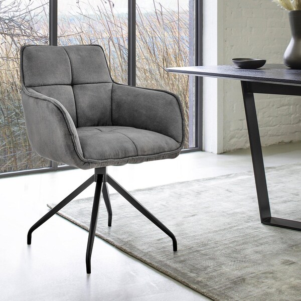 Armen Living Noah Dining Room Accent Chair in Charcoal Fabric and Black Metal Legs - LCNHCHCHA