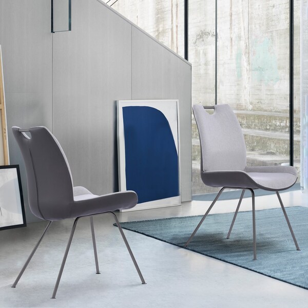 Armen Living Coronado Contemporary Dining Chair in Gray Powder Coated Finish and Pewter Fabric - Set of 2 - LCCDSIPW