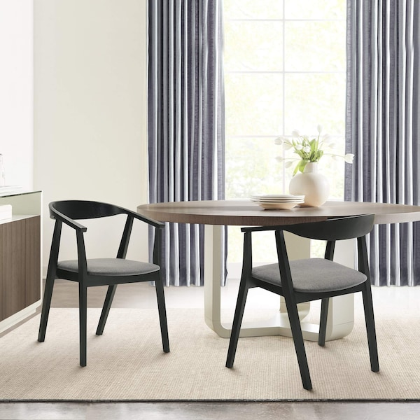 Armen Living Santana Wood Dining Chair in Black Finish with Charcoal Fabric - Set of 2 - LCSACHBLKCH