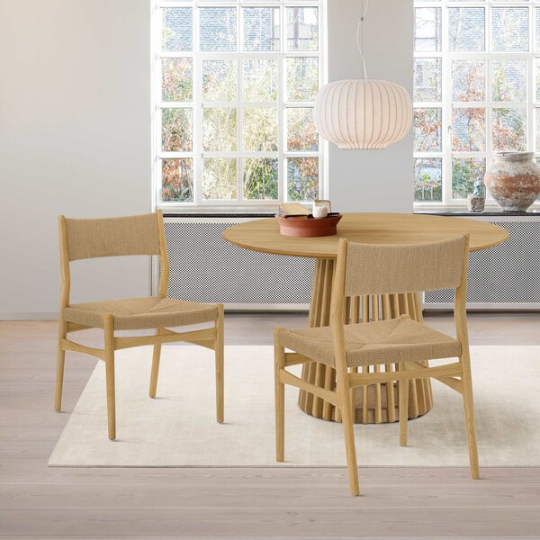 Armen Living Erie Woven Paper Cord and Oak Wood Dining Chairs - Set of 2 - LCERSINAT