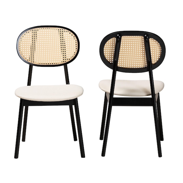 Baxton Studio Darrion Mid-Century Modern Cream Fabric and Black Finished Wood 2-Piece Dining Chair Set, PR - 234-2PC-13299-ZORO