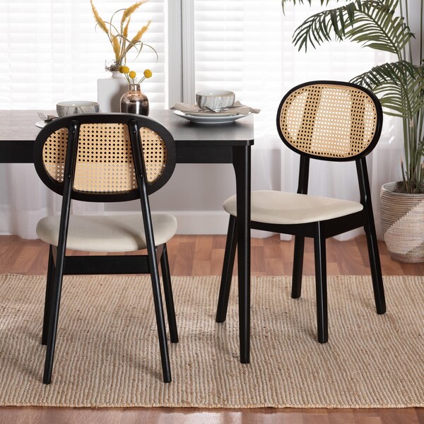 Baxton Studio Darrion Mid-Century Modern Cream Fabric and Black Finished Wood 2-Piece Dining Chair Set, PR - 234-2PC-13299-ZORO