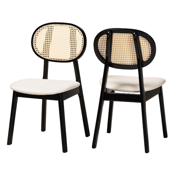 Baxton Studio Darrion Mid-Century Modern Cream Fabric and Black Finished Wood 2-Piece Dining Chair Set, PR - 234-2PC-13299-ZORO