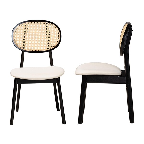 Baxton Studio Darrion Mid-Century Modern Cream Fabric and Black Finished Wood 2-Piece Dining Chair Set, PR - 234-2PC-13299-ZORO