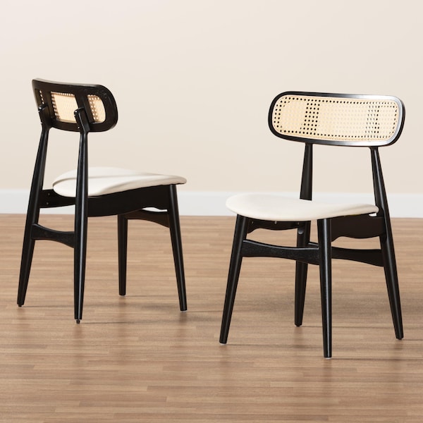 Baxton Studio Darrion Mid-Century Modern Cream Fabric and Black Finished Wood 2-Piece Dining Chair Set, PR - 234-2PC-13299-ZORO