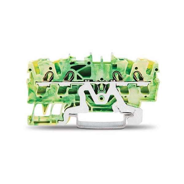 Wago 4-COND GROUND TERMINAL BLOCKS, 22-12 AWG GREEN/YELLOW - 2002-1407