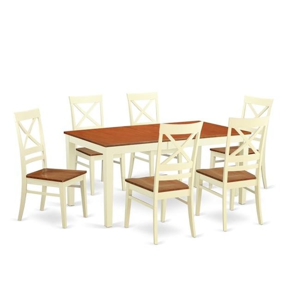 East West Furniture East West Furniture NIQU7-WHI-W Wood Seat Dining Room Sets with 6 Kitchen Table & 6 Chairs; Buttermilk & Cherry - 7 Piece - NIQU7-WHI-W