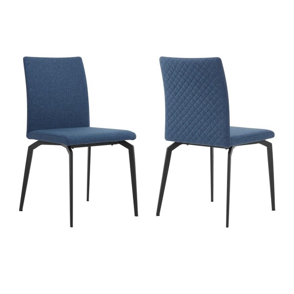 Armen Living Lyon Blue Fabric & Metal Dining Room Chairs, Black, 2PK - LCLYSIBLUE
