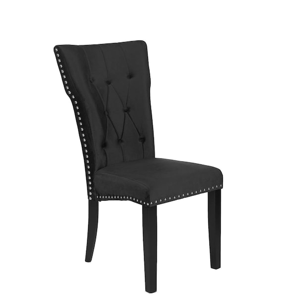 Better Home 40 x 20 x 20 in. La Costa Velvet Tufted Dining Chair, Black, 2PK - 673400595812