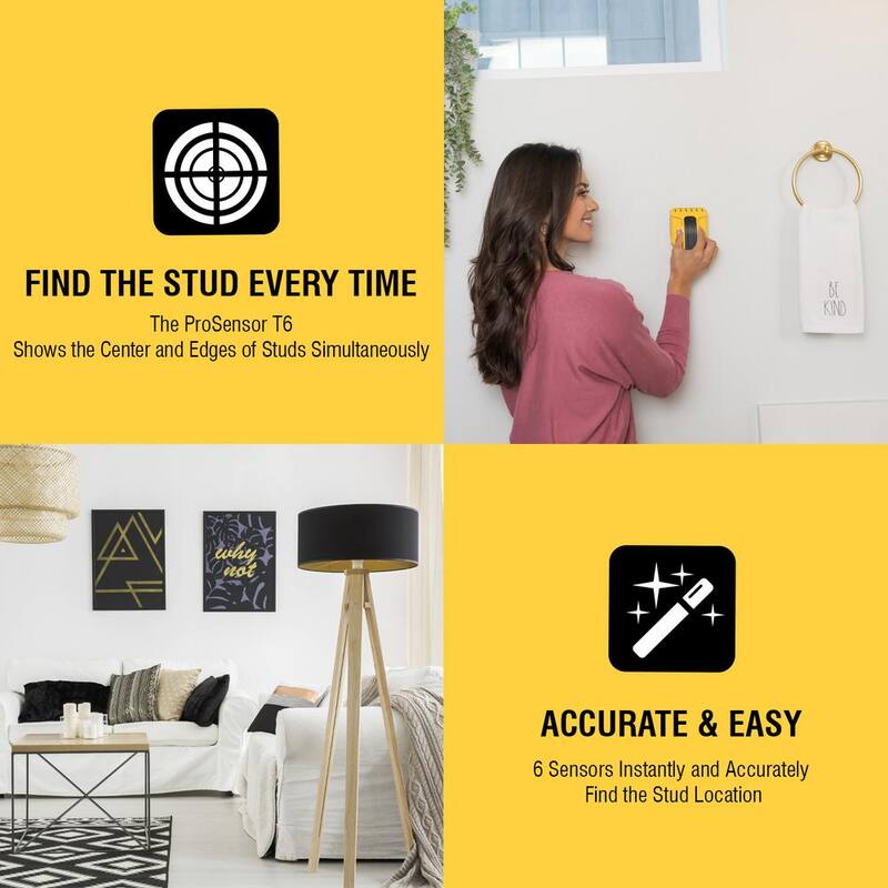 Franklin Sensors ProSensor T6 Center and Edge Stud Finder/Wood and Metal Stud Detector/Wall Scanner for Drywall - FST602