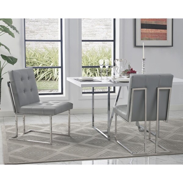 Posh Living Evan PU Leather Button Tufted Armless Chrome Frame Dining Chair, Light Grey, 2PK - DC56-01LG2-UE