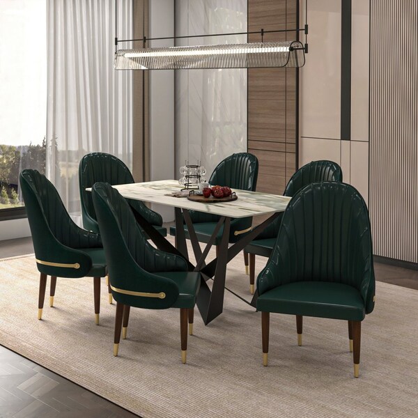 Leisuremod Elara Collection Wooden Dining Chair in Two-Tone Green - EC59G
