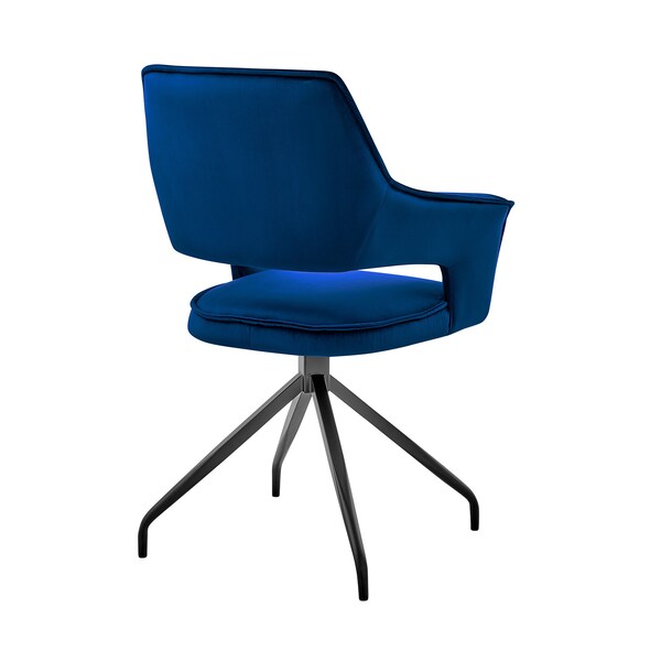 Armen Living Hadley Dining Room Accent Chair in Blue Velvet with Black Finish - LCHDCHBLU