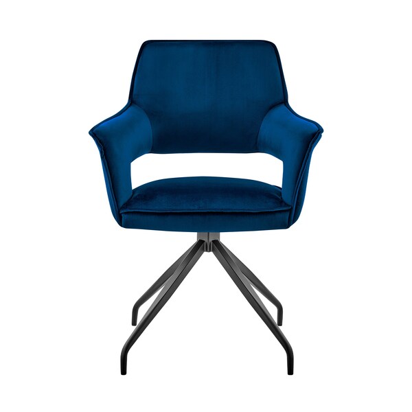 Armen Living Hadley Dining Room Accent Chair in Blue Velvet with Black Finish - LCHDCHBLU