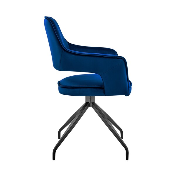 Armen Living Hadley Dining Room Accent Chair in Blue Velvet with Black Finish - LCHDCHBLU