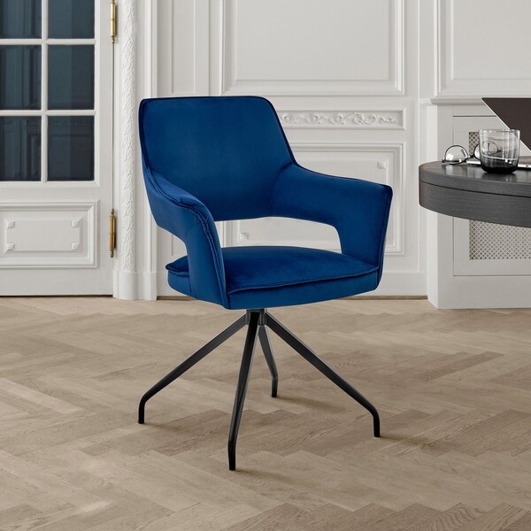 Armen Living Hadley Dining Room Accent Chair in Blue Velvet with Black Finish - LCHDCHBLU