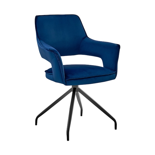 Armen Living Hadley Dining Room Accent Chair in Blue Velvet with Black Finish - LCHDCHBLU