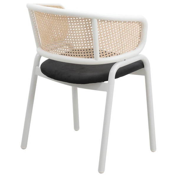 Leisuremod Ervilla Dining Chair with White Powder Coated Steel Legs and Wicker Back, Black - ECW-20BL