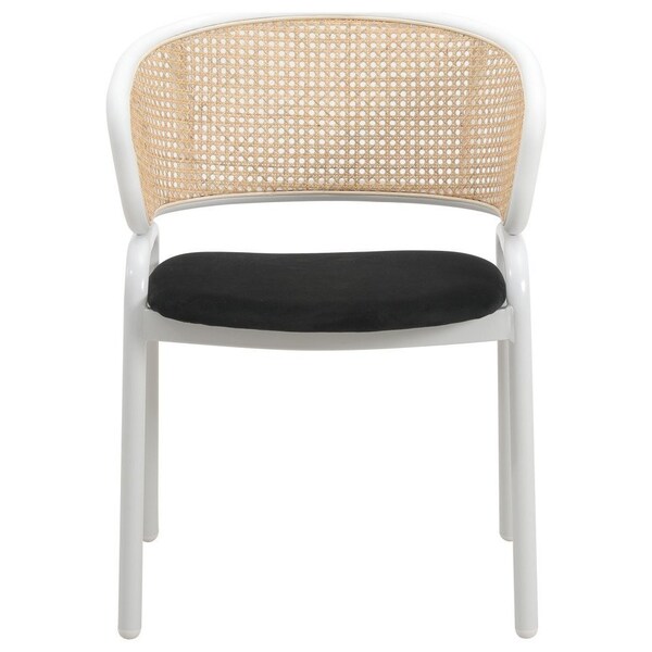 Leisuremod Ervilla Dining Chair with White Powder Coated Steel Legs and Wicker Back, Black - ECW-20BL