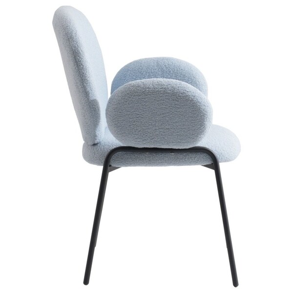 Leisuremod Celestial Boucle Dining Arm Chair, Black Iron Frame with Blue Fabric, 2PK - CCABL-23BU2