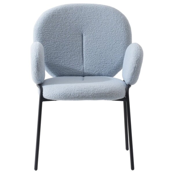 Leisuremod Celestial Boucle Dining Arm Chair, Black Iron Frame with Blue Fabric, 2PK - CCABL-23BU2