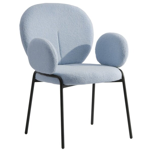 Leisuremod Celestial Boucle Dining Arm Chair, Black Iron Frame with Blue Fabric, 2PK - CCABL-23BU2