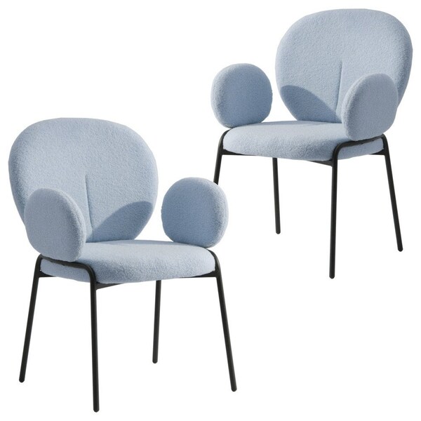 Leisuremod Celestial Boucle Dining Arm Chair, Black Iron Frame with Blue Fabric, 2PK - CCABL-23BU2