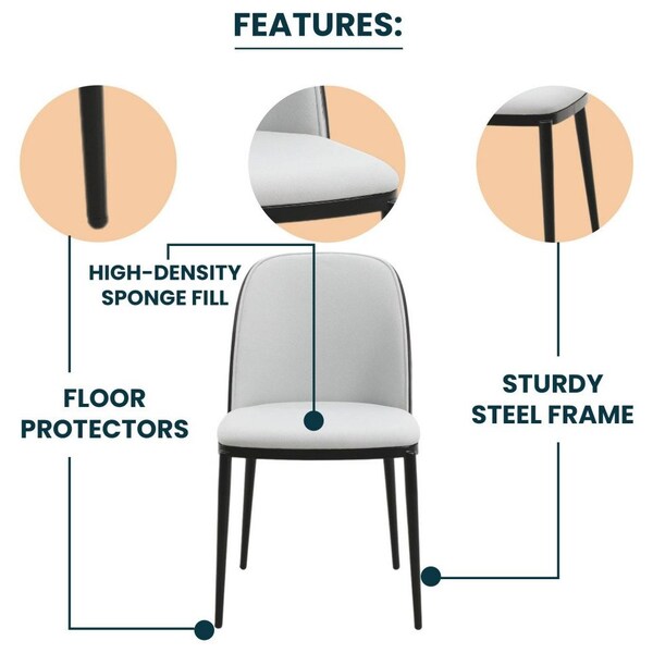 Leisuremod Tule Fabric Dining Side Chair with Powder-Coated Steel Frame, Black/Platinum Blue - TCBL18BU