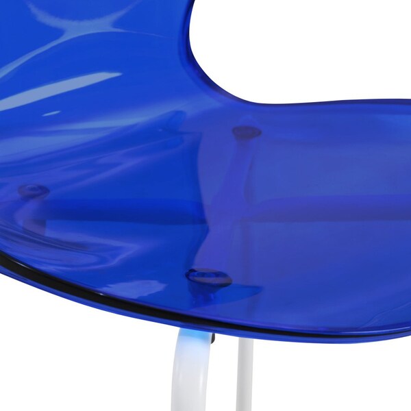 Leisuremod Modern Oyster Transparent Side Dining Side Chair with White Base in Transparent Blue - OCW-17TBU