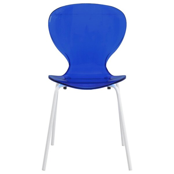 Leisuremod Modern Oyster Transparent Side Dining Side Chair with White Base in Transparent Blue - OCW-17TBU
