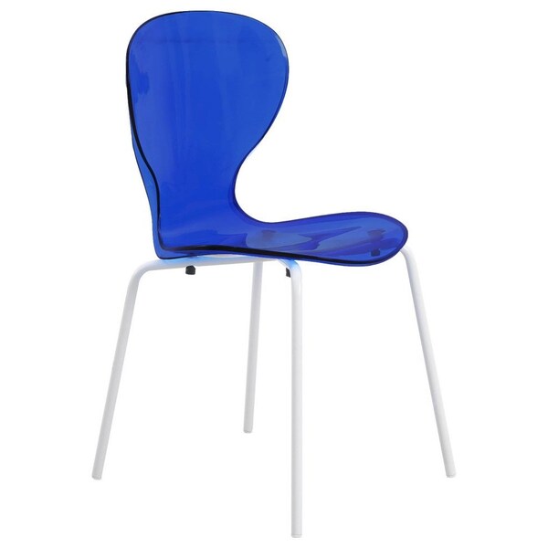 Leisuremod Modern Oyster Transparent Side Dining Side Chair with White Base in Transparent Blue - OCW-17TBU