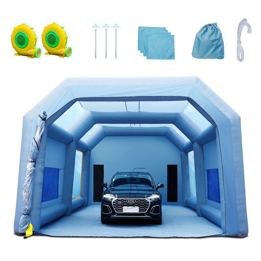 VEVOR Inflatable Paint Booth, 33x20x13ft Inflatable Spray Booth, High Powerful 950W+1100W Blowers Spray Booth Tent, Car Paint Tent Air Filter System for Car Parking Tent Workstation Motorcycle Garage - CQSPQFLSS3320LZI3V1