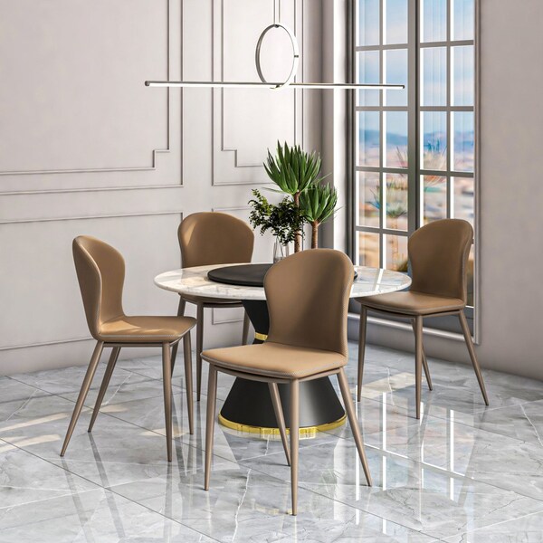 Leisuremod Mosaic Collection Modern Dining Chair in Light Brown Fabric, 2PK - MC44LBR2