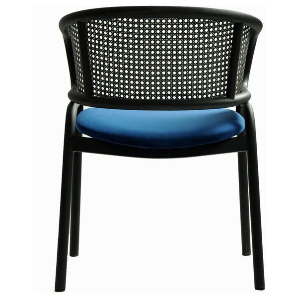 Leisuremod Ervilla Dining Armchair in Black Steel Frame with Black Wicker Back and Navy Blue Seat - ECBL-20BL-NBU