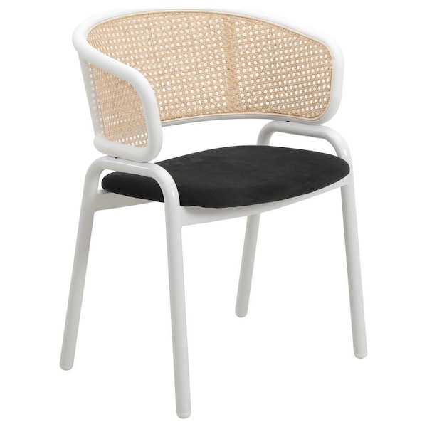 Leisuremod Ervilla Dining Chair with White Powder Coated Steel Legs and Wicker Back, Black, 4PK - ECW-20BL4