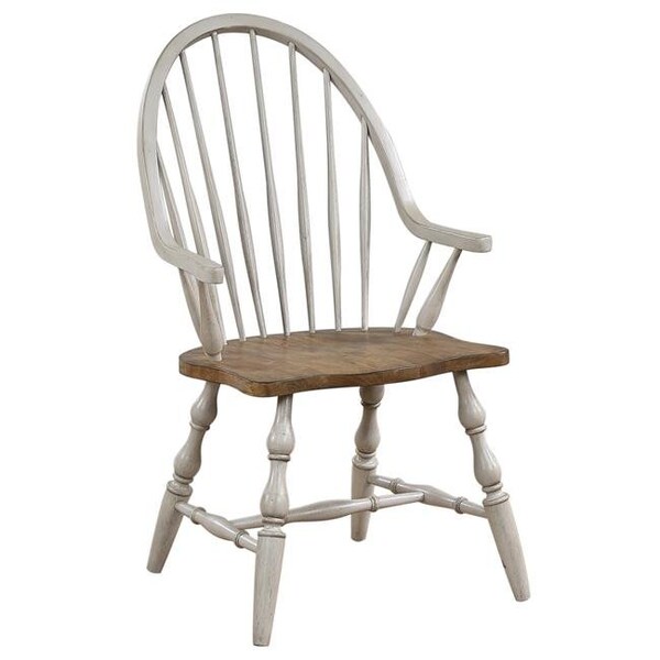 Sunset Trading Sunset Trading DLU-CG-C30A-GO 41 x 23.5 x 25 in. Country Grove Windsor Dining Chair with Arms  Distressed Light Gray & Medium Walnut - DLU-CG-C30A-GO