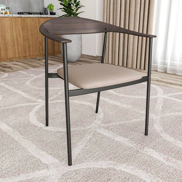 Leisuremod Kora Modern Leather Dining Arm Chair with Iron Legs in Taupe, 2PK - KCWN-21TP2