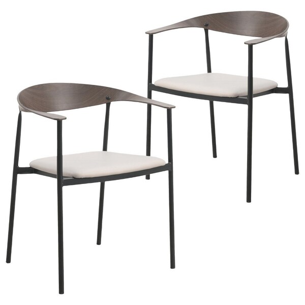 Leisuremod Kora Modern Leather Dining Arm Chair with Iron Legs in Taupe, 2PK - KCWN-21TP2